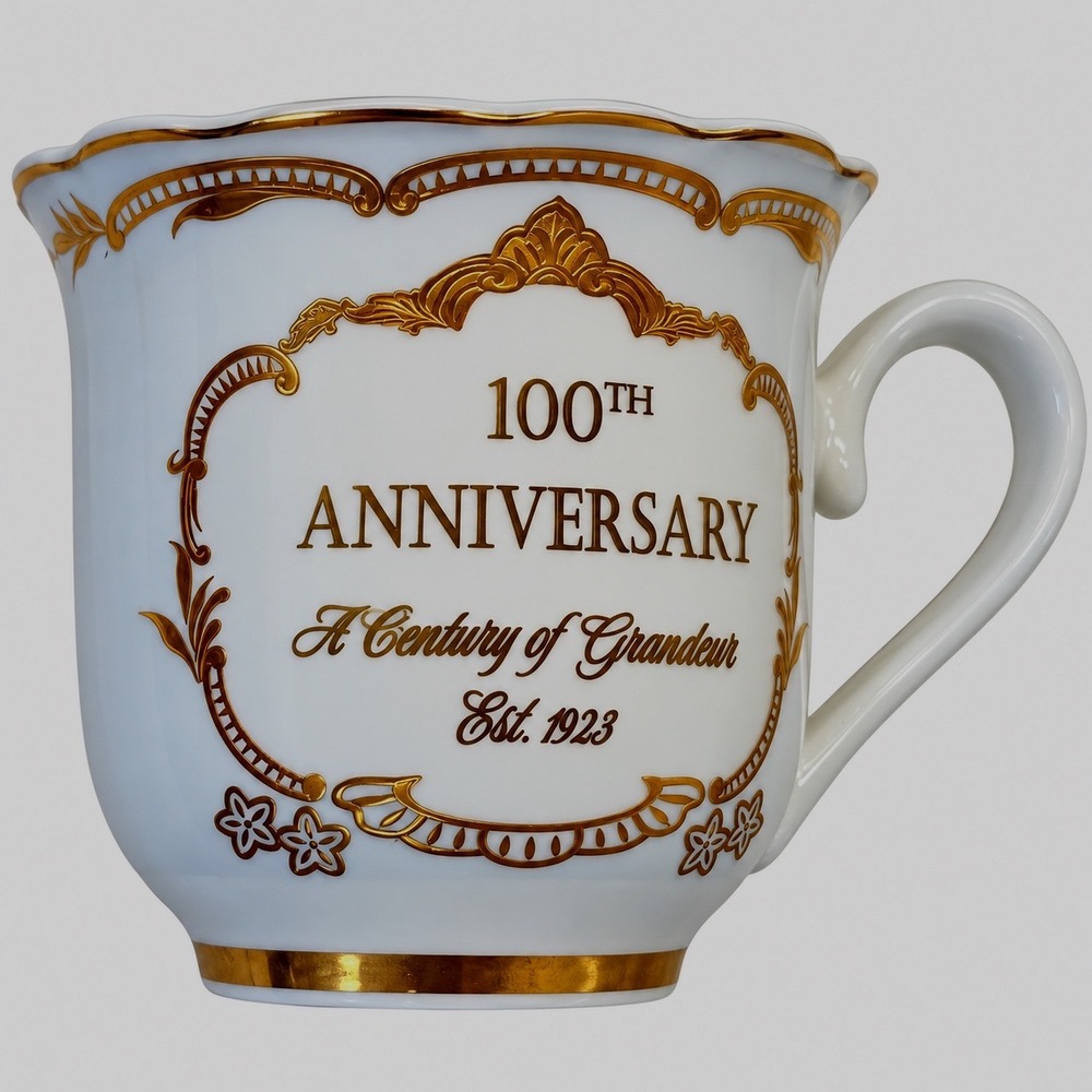 Biltmore Los Angeles 100th Anniversary Tea Cup Angioletti Designs Gold Blue Mug